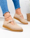 Pantofi casual dama piele naturala intoarsa bej cu inchidere catarama  WIZ0126 3