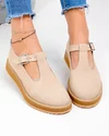 Pantofi casual dama piele naturala intoarsa bej cu inchidere catarama  WIZ0126 2