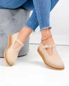 Pantofi casual dama piele naturala intoarsa bej cu inchidere catarama  WIZ0126 4