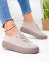 Pantofi casual dama piele naturala intoarsa bej cu inchidere siret elastic F002-530 1