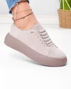 Pantofi casual dama piele naturala intoarsa bej cu inchidere siret elastic F002-530 3