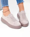Pantofi casual dama piele naturala intoarsa bej cu inchidere siret elastic F002-530 4