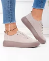 Pantofi casual dama piele naturala intoarsa bej cu inchidere siret elastic F002-530 2