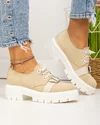 Pantofi casual dama piele naturala intoarsa bej cu inchidere siretui si catarama decorativa PC820V 3