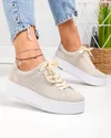 Pantofi casual dama piele naturala intoarsa bej cu inchidere sireturi F002-470 1