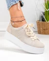 Pantofi casual dama piele naturala intoarsa bej cu inchidere sireturi F002-470 4