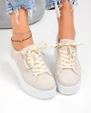 Pantofi casual dama piele naturala intoarsa bej cu inchidere sireturi F002-470 3