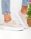 Pantofi casual dama piele naturala intoarsa bej cu inchidere sireturi F002-470 2