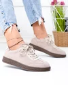 Pantofi casual dama piele naturala intoarsa bej cu talpa bej F001-969 4