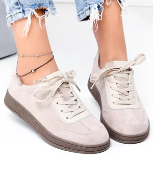 Pantofi Casual - Pantofi casual dama piele naturala intoarsa bej cu talpa bej F001-969