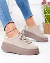 Pantofi casual dama piele naturala intoarsa bej cu talpa groasa F002-444 1