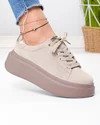 Pantofi casual dama piele naturala intoarsa bej cu talpa groasa F002-444 3