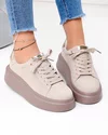 Pantofi casual dama piele naturala intoarsa bej cu talpa groasa F002-444 4