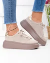 Pantofi casual dama piele naturala intoarsa bej cu talpa groasa F002-444 2