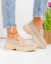 Pantofi casual dama piele naturala intoarsa bej cu talpa groasa T6085 4