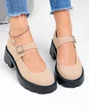 Pantofi casual dama piele naturala intoarsa bej cu toc gros si inchidere catarama  WIZ0326 3