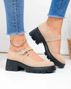 Pantofi casual dama piele naturala intoarsa bej cu toc gros si inchidere catarama  WIZ0326 5