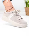 Pantofi casual dama piele naturala intoarsa bej cu varf rotund si inchidere sireturi F001-971 3