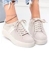 Pantofi casual dama piele naturala intoarsa bej cu varf rotund si inchidere sireturi F001-971 4