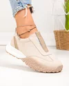 Pantofi casual dama piele naturala intoarsa bej cu varf rotund si inchidere slip-on JY6592-1 1