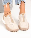 Pantofi casual dama piele naturala intoarsa bej cu varf rotund si inchidere slip-on JY6592-1 3