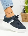 Pantofi casual dama piele naturala intoarsa bleumarin cu talpa alba F001-729 4