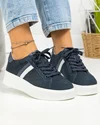Pantofi casual dama piele naturala intoarsa bleumarin cu talpa alba F001-729 1