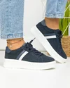 Pantofi casual dama piele naturala intoarsa bleumarin cu talpa alba F001-729 2
