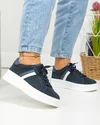 Pantofi casual dama piele naturala intoarsa bleumarin cu talpa alba F001-729 5