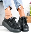 Pantofi casual dama piele naturala intoarsa cu imprimeu lucios si inchidere sireturi F002-426A 6