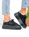 Pantofi casual dama piele naturala intoarsa cu imprimeu lucios si inchidere sireturi F002-426A 5