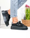 Pantofi casual dama piele naturala intoarsa cu imprimeu lucios si inchidere sireturi F002-426A 2