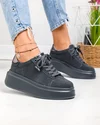 Pantofi casual dama piele naturala intoarsa gri inchis cu varf rotund F002-444 5