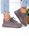 Pantofi casual dama piele naturala intoarsa gri inchis cu varf rotund F002-651 1
