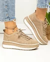 Pantofi casual dama piele naturala intoarsa kaki cu inchidere sireturi F001-750 1