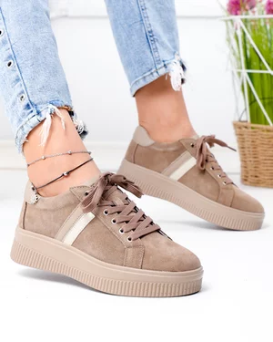Pantofi casual dama piele naturala intoarsa kaki  cu inchidere sireturi F001-971