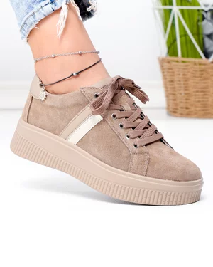 Pantofi Casual - Pantofi casual dama piele naturala intoarsa kaki  cu inchidere sireturi F001-971