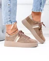Pantofi casual dama piele naturala intoarsa kaki  cu inchidere sireturi F001-971 4