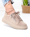 Pantofi casual dama piele naturala intoarsa kaki cu inchidere sireturi si fermoar lateral F002-651 3
