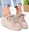 Pantofi casual dama piele naturala intoarsa kaki cu inchidere sireturi si fermoar lateral F002-651 4