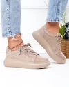 Pantofi casual dama piele naturala intoarsa kaki cu inchidere sireturi si fermoar lateral F002-651 5