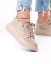 Pantofi casual dama piele naturala intoarsa kaki cu inchidere sireturi si fermoar lateral F002-651 1