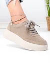 Pantofi casual dama piele naturala intoarsa kaki cu inchidere sireturi si varf rotund F001-924 2