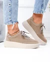 Pantofi casual dama piele naturala intoarsa kaki cu inchidere sireturi si varf rotund F001-924 4