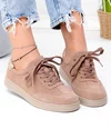 Pantofi casual dama piele naturala intoarsa kaki cu inchidere sireturi T-2646 1