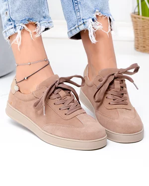 Pantofi Casual - Pantofi casual dama piele naturala intoarsa kaki cu inchidere sireturi T-2646