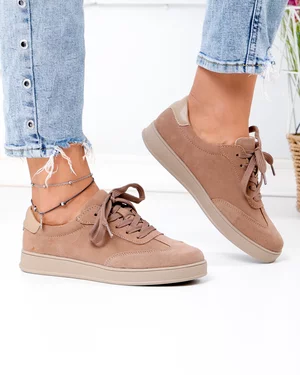 Pantofi casual dama piele naturala intoarsa kaki cu inchidere sireturi T-2646