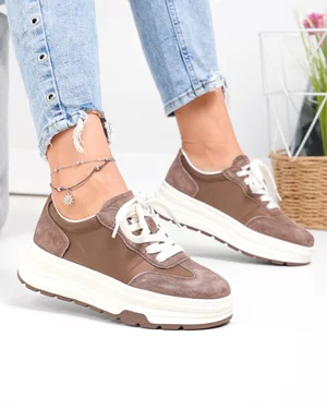 Pantofi casual dama piele naturala intoarsa kaki cu material sintetic G10-A03-1