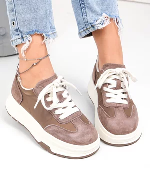 Pantofi Casual - Pantofi casual dama piele naturala intoarsa kaki cu material sintetic G10-A03-1