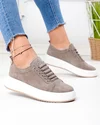 Pantofi casual dama piele naturala intoarsa kaki cu siret elastic F002-530 4
